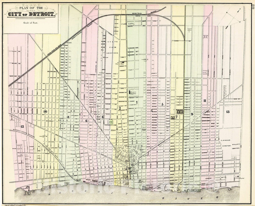 Historic Map : 1890 Detroit. - Vintage Wall Art