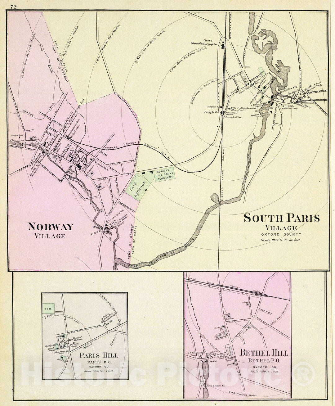 Historic Map : 1885 Norway, South Paris. - Vintage Wall Art