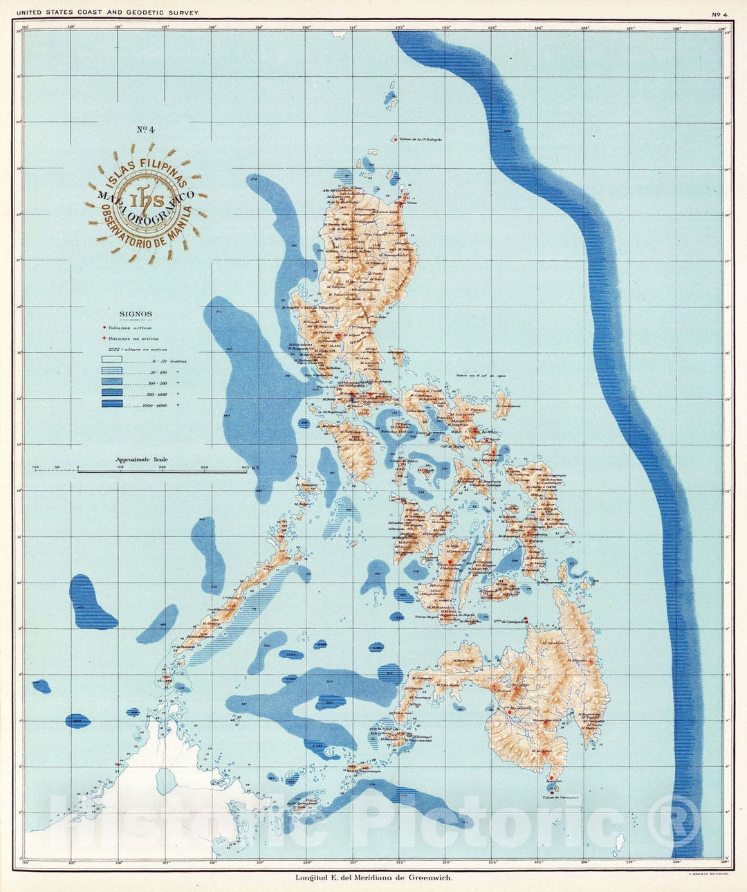 Historic Map : Philippines, 1899 No. 4. Mapa Orografico. , Vintage Wall Art