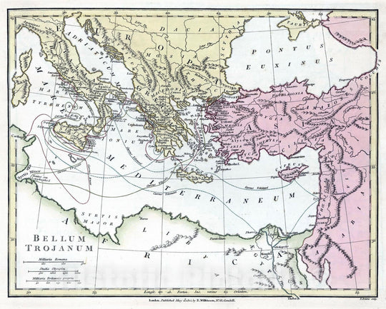 Historic Map : Italy; Greece; Turkey; Israel, Mediterranean 1815 Bellum Trojanum. , Vintage Wall Art