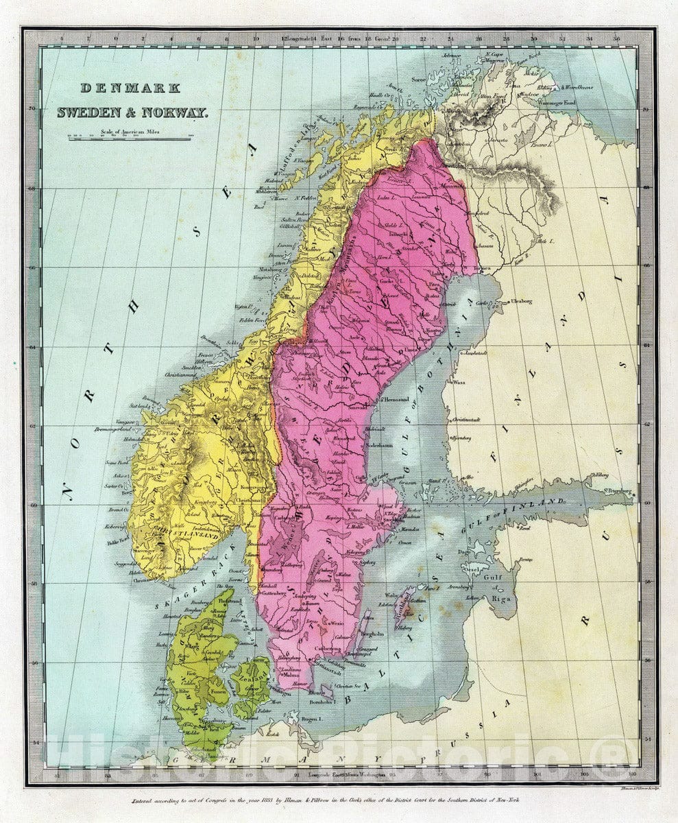 Historic Map : 1835 Denmark Sweden & Norway. - Vintage Wall Art