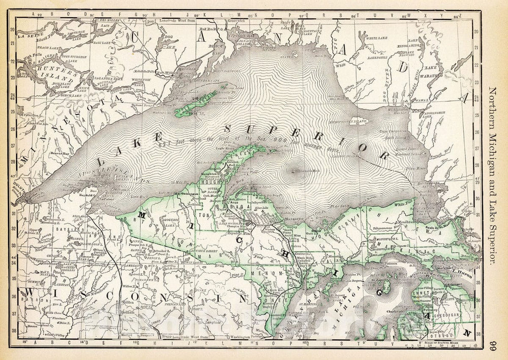 Historic Map - 1879 Northern Michigan and Lake Superior, Atlas - Vintage Wall Art