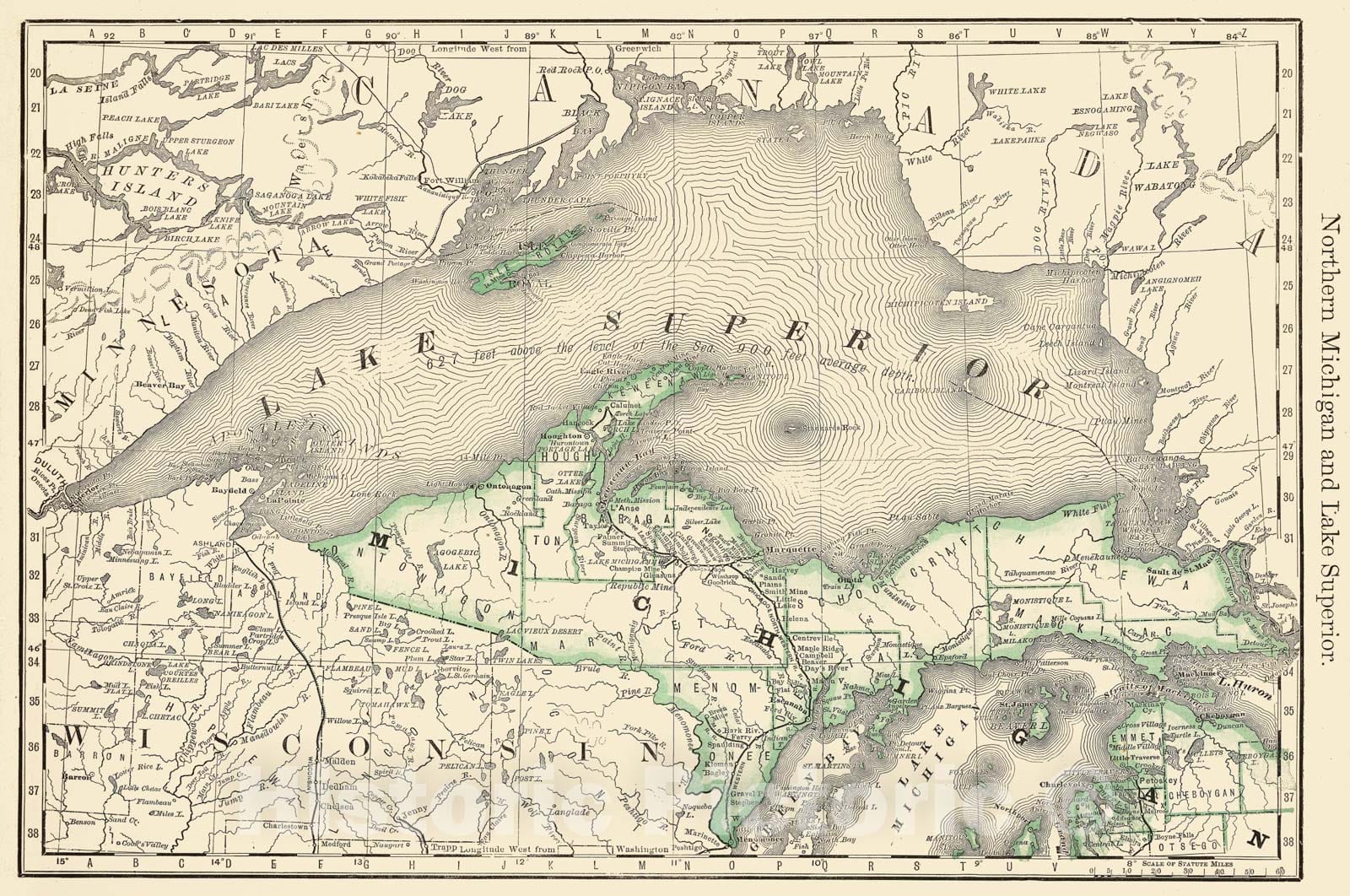 Historic Map - 1879 Northern Michigan and Lake Superior, Atlas - Vintage Wall Art