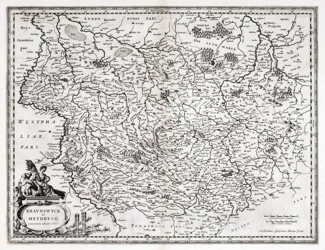 Historic Map : Saxony , Germany 1630 Braunwyck et Meydburg cum terris adjacentibus. , Vintage Wall Art