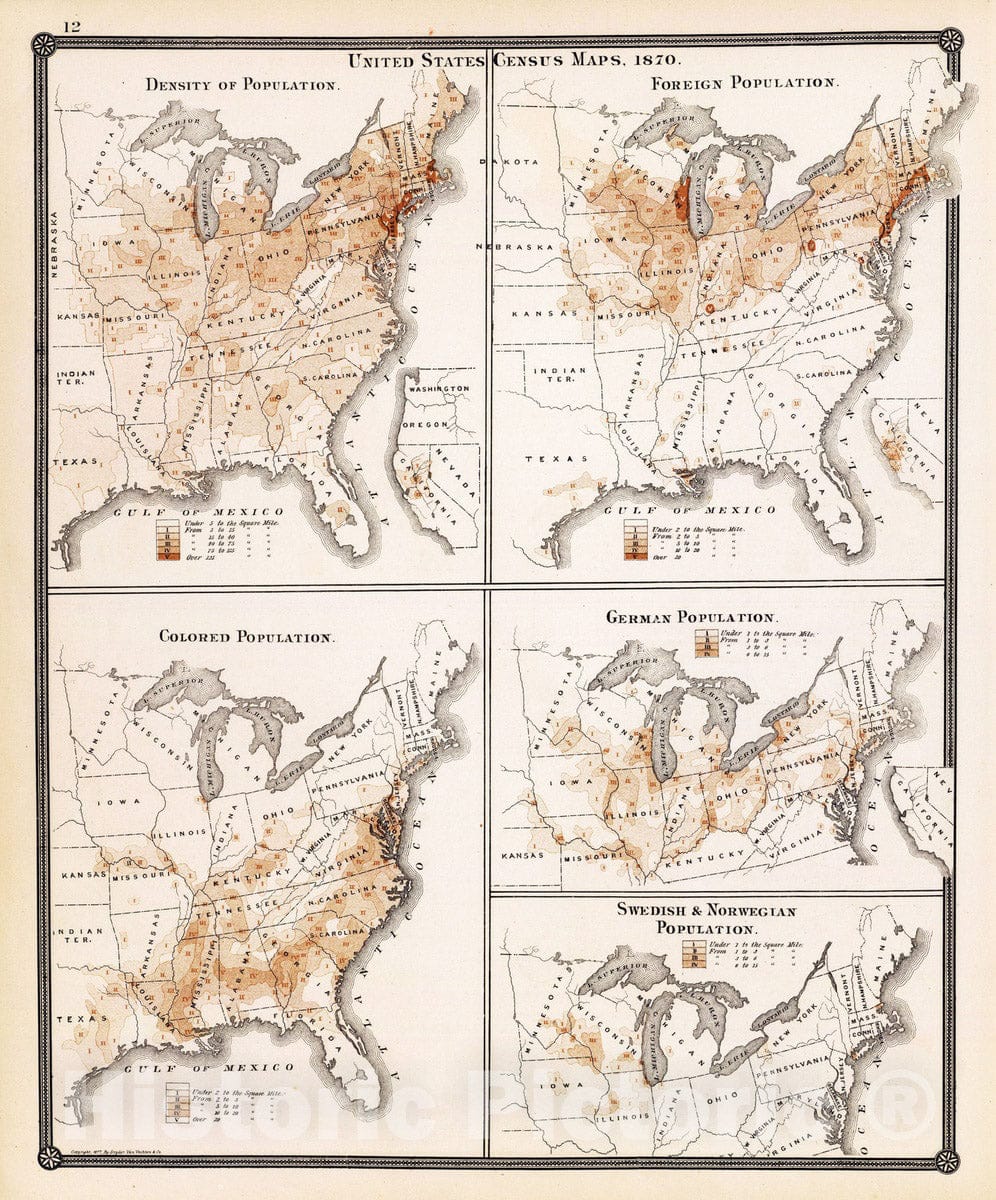 Historic Map : United States Census maps, 1870. - Vintage Wall Art