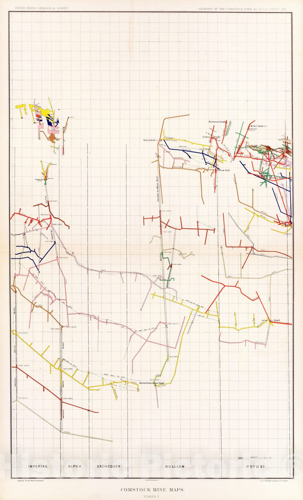 Historic Map : Geologic Atlas - 1882 Comstock Mine Maps. Number V. - Vintage Wall Art