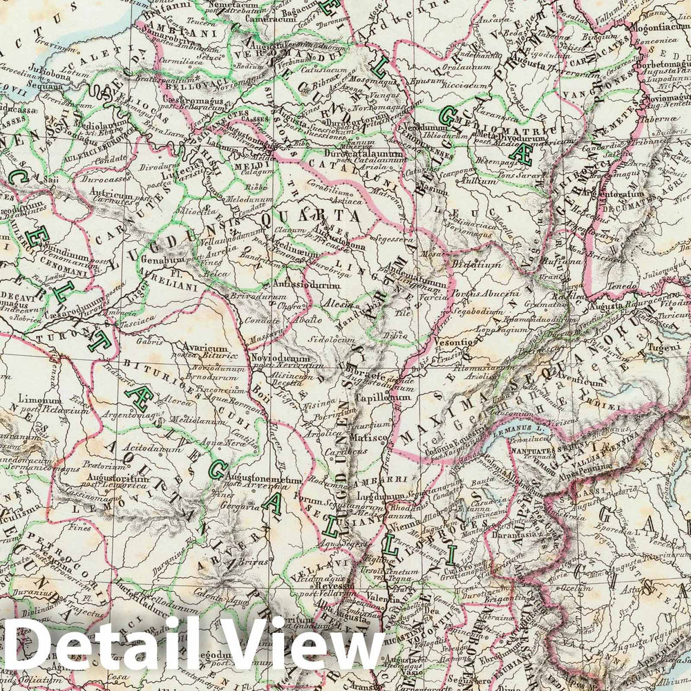 Historic Map : France, Paris Region (France), Eastern Hemisphere 1851 Gallia Transalpina e le sue successive divisioni. , Vintage Wall Art