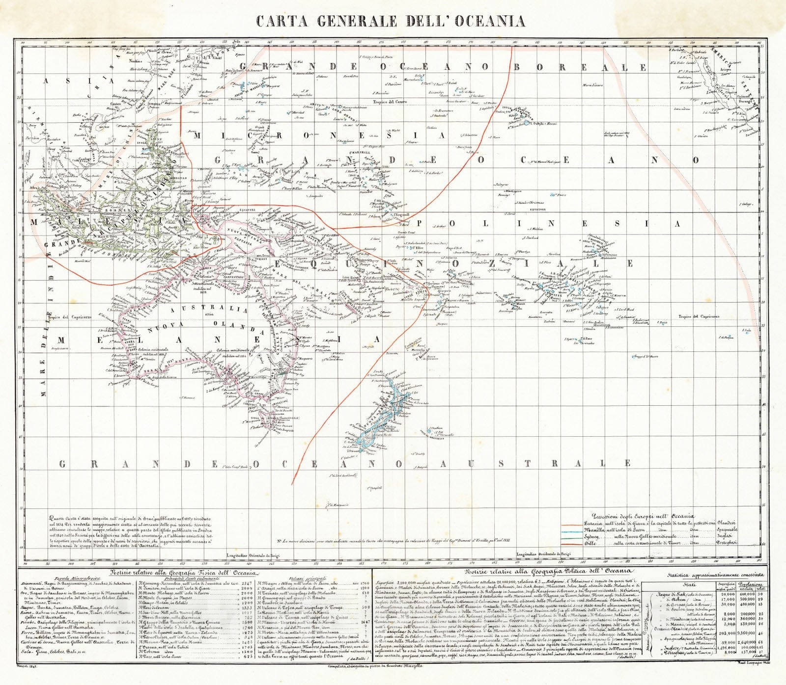 Historic Map : 1841 Carta generale dell'Oceania. - Vintage Wall Art