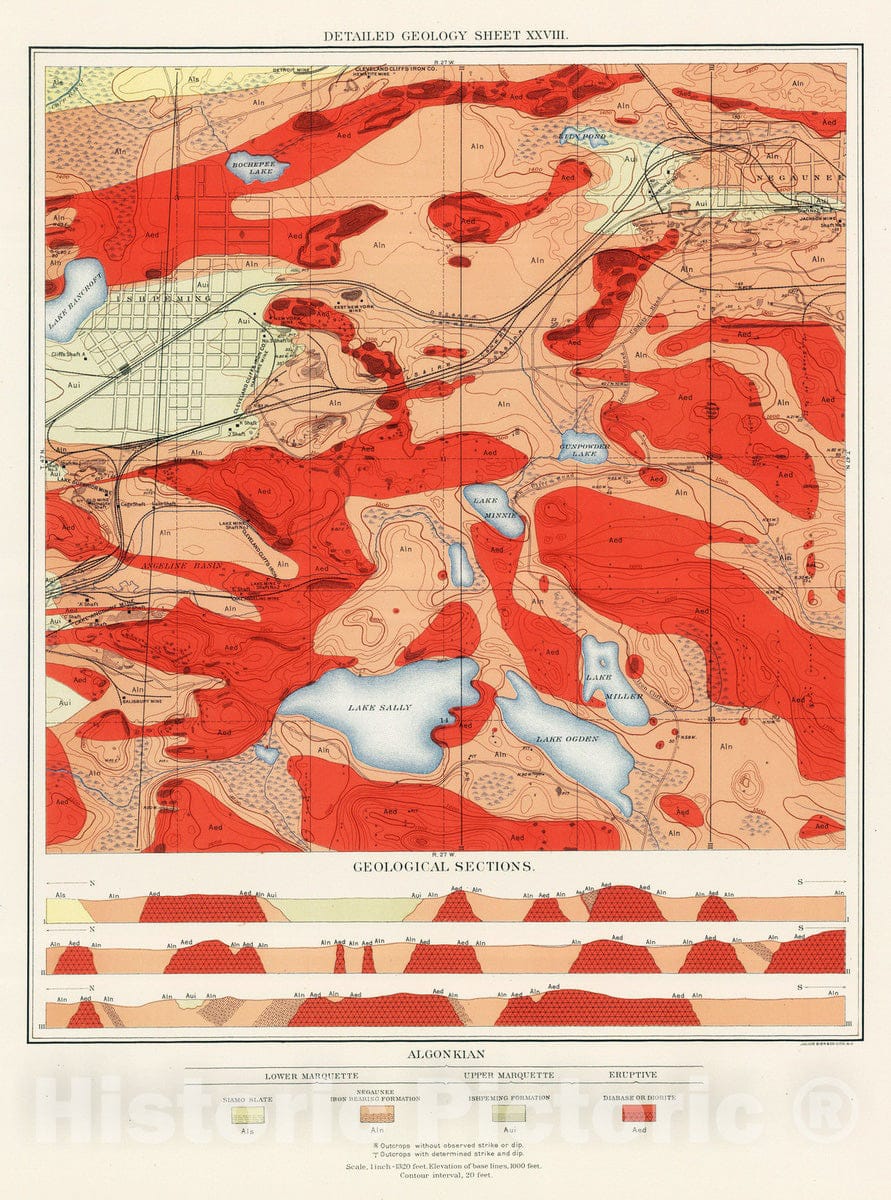 Historic Map : Geologic Atlas - 1896 Detailed Geology Sheet XXVIII. - Vintage Wall Art