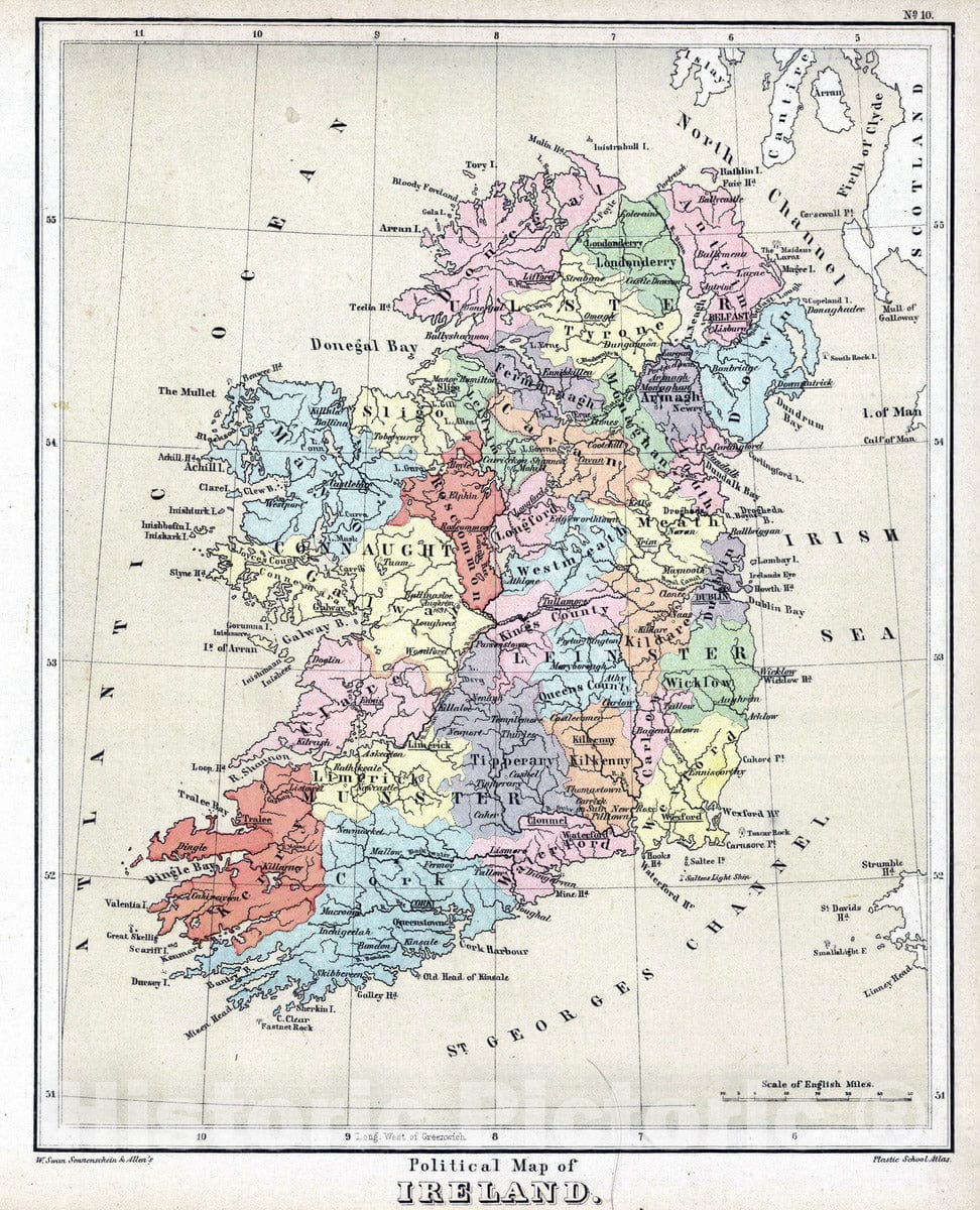 Historic Map : 1880 Political Map of Ireland. - Vintage Wall Art