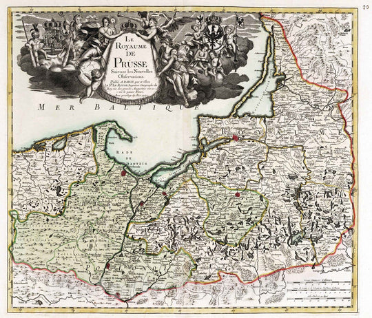 Historic Map : Germany, Europe, Central 1742 Le Royaume de Prusse, suivant les nouvelles observations , Vintage Wall Art