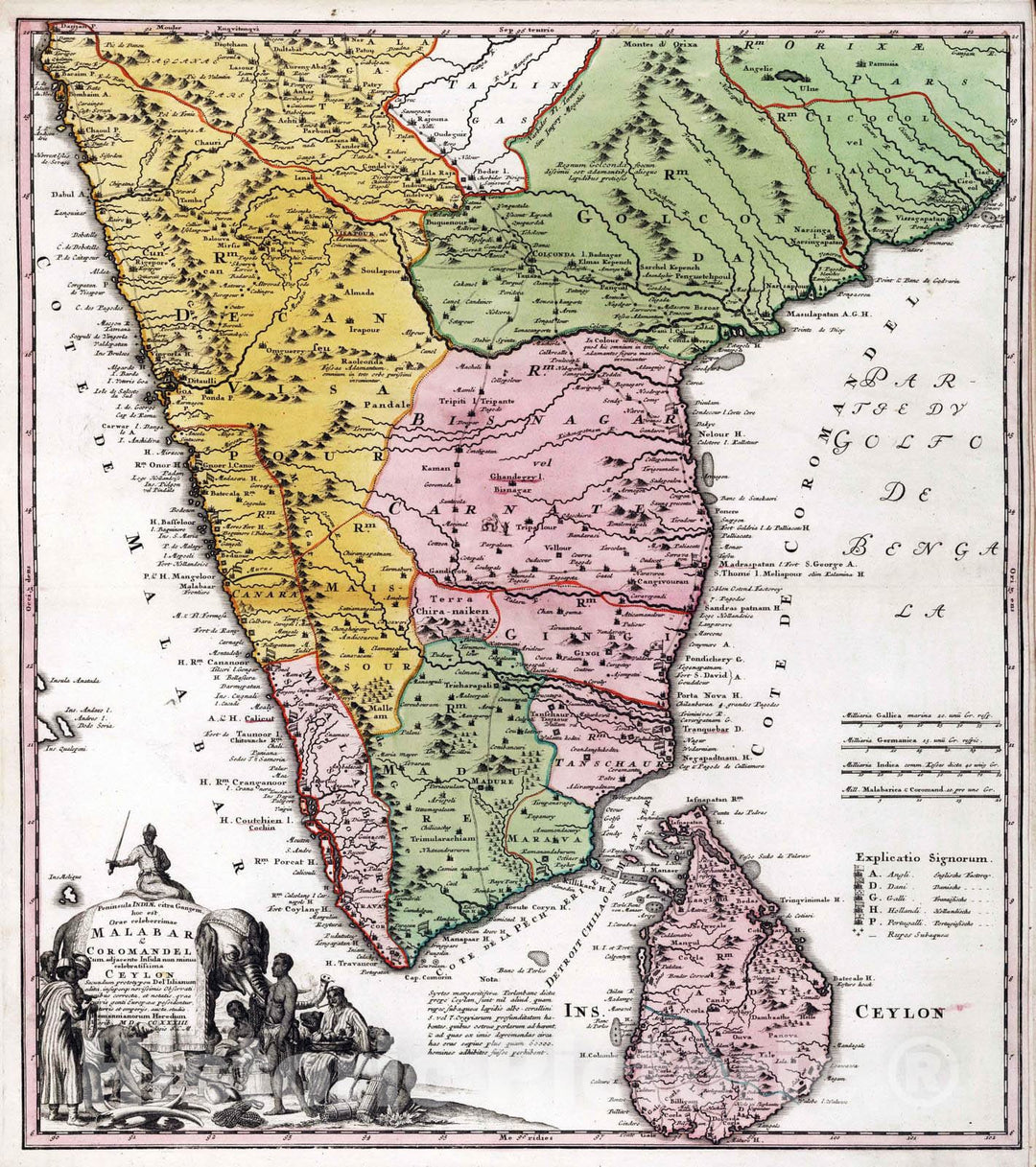 Historic Map : Sri Lanka, 1733 Peninsula Indiae, Malabar & Coromandel, Ceylon. , Vintage Wall Art