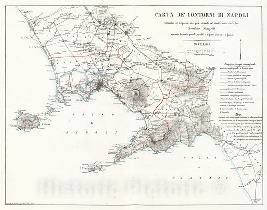 Historic Map : Italy, Naples Region (Italy) 1845 Carta de' contorni di Napoli. , Vintage Wall Art