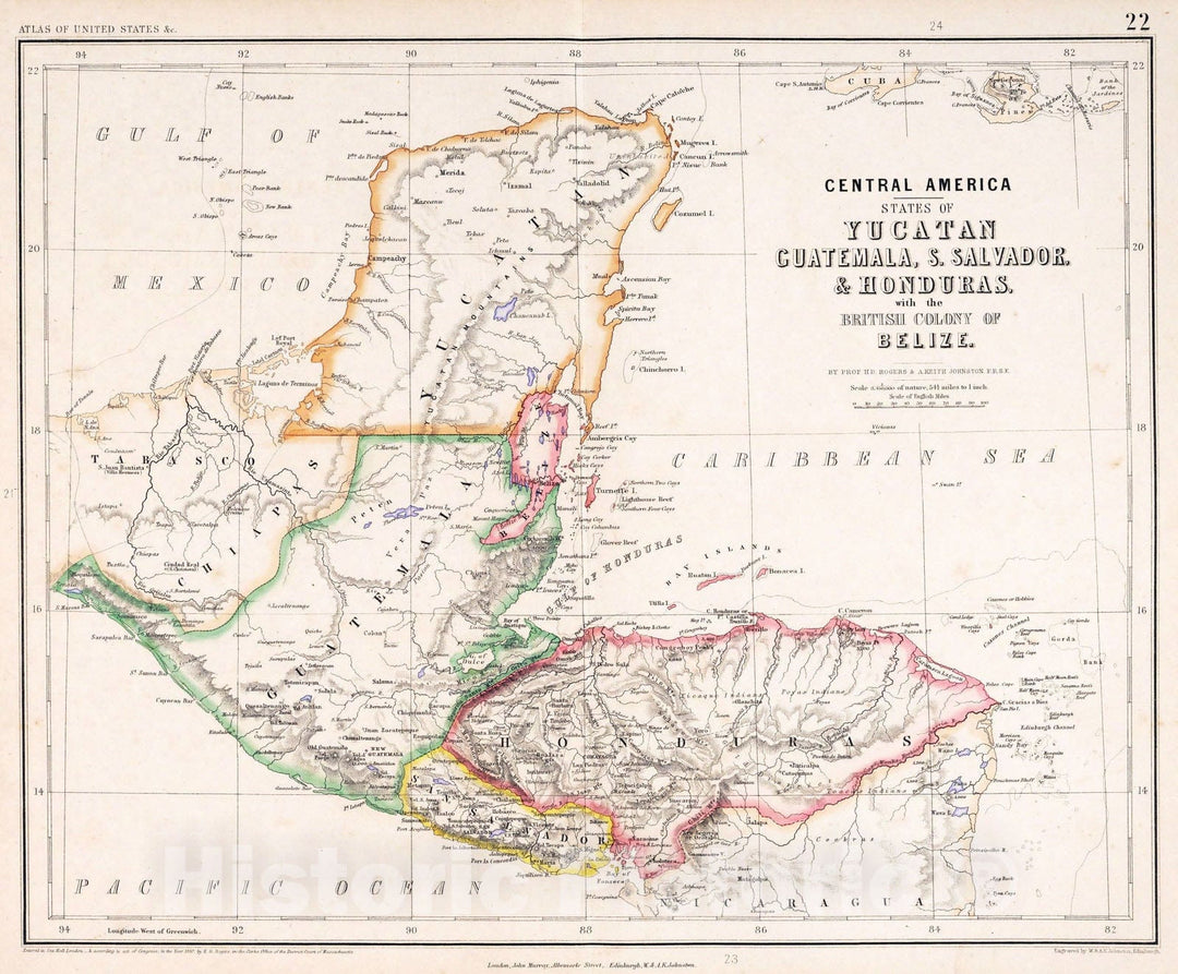 Historic Map : 1857 Central America. v2 - Vintage Wall Art