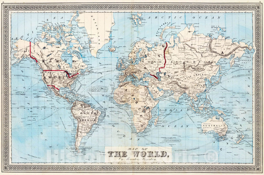 Historic Map : 1876 Map of the World, on Mercator's Projection  : Vintage Wall Art