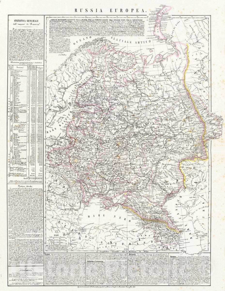 Historic Map : Russia; Ukraine, , Europe 1847 Russia Europea. , Vintage Wall Art