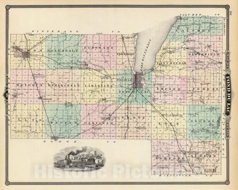Historic Map : 1878 Map of Fond du Lac County, State of Wisconsin. - Vintage Wall Art