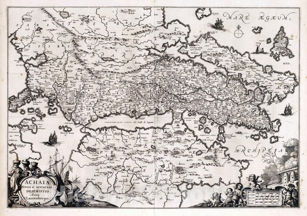 Historic Map : Greece, 1650 Achaiae Noua & accurata Descriptio. , Vintage Wall Art