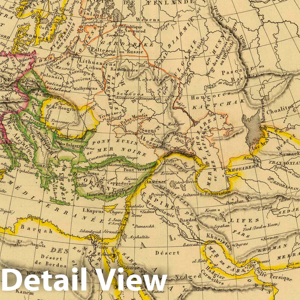 Historic Map : North Africa, Europe 1837 Geographie du Moyen Age. , Vintage Wall Art