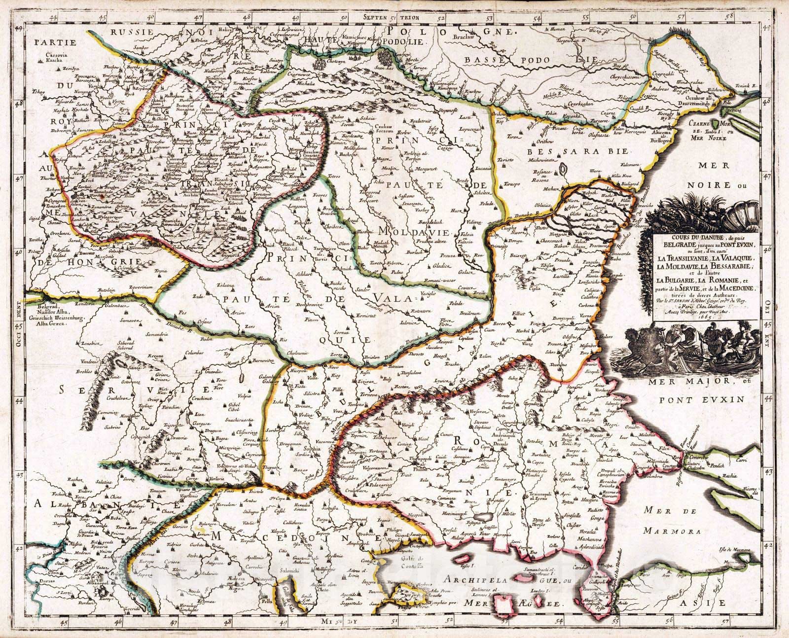 Historic Map : Romania, 1665 Romania, Bulgaria, Serbia, Moldavia, Macedonia. , Vintage Wall Art