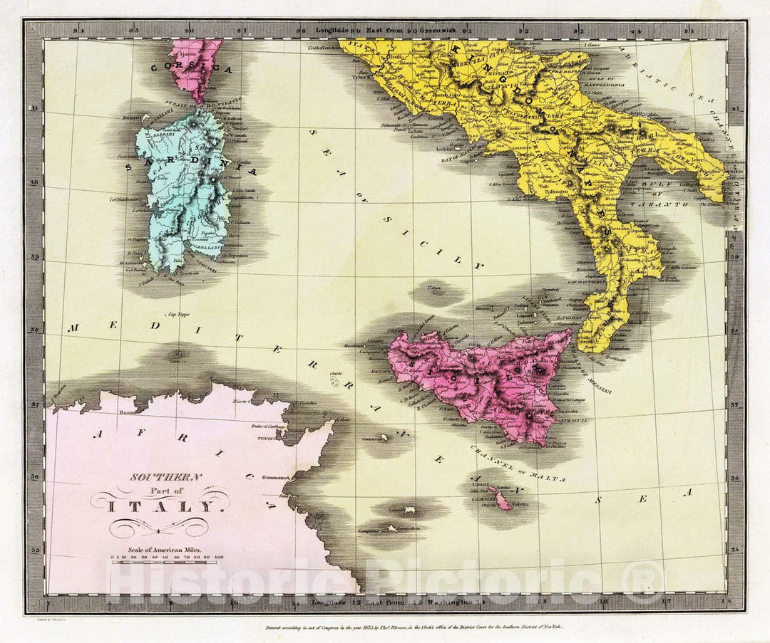 Historic Map : 1835 Southern Part Of Italy. - Vintage Wall Art