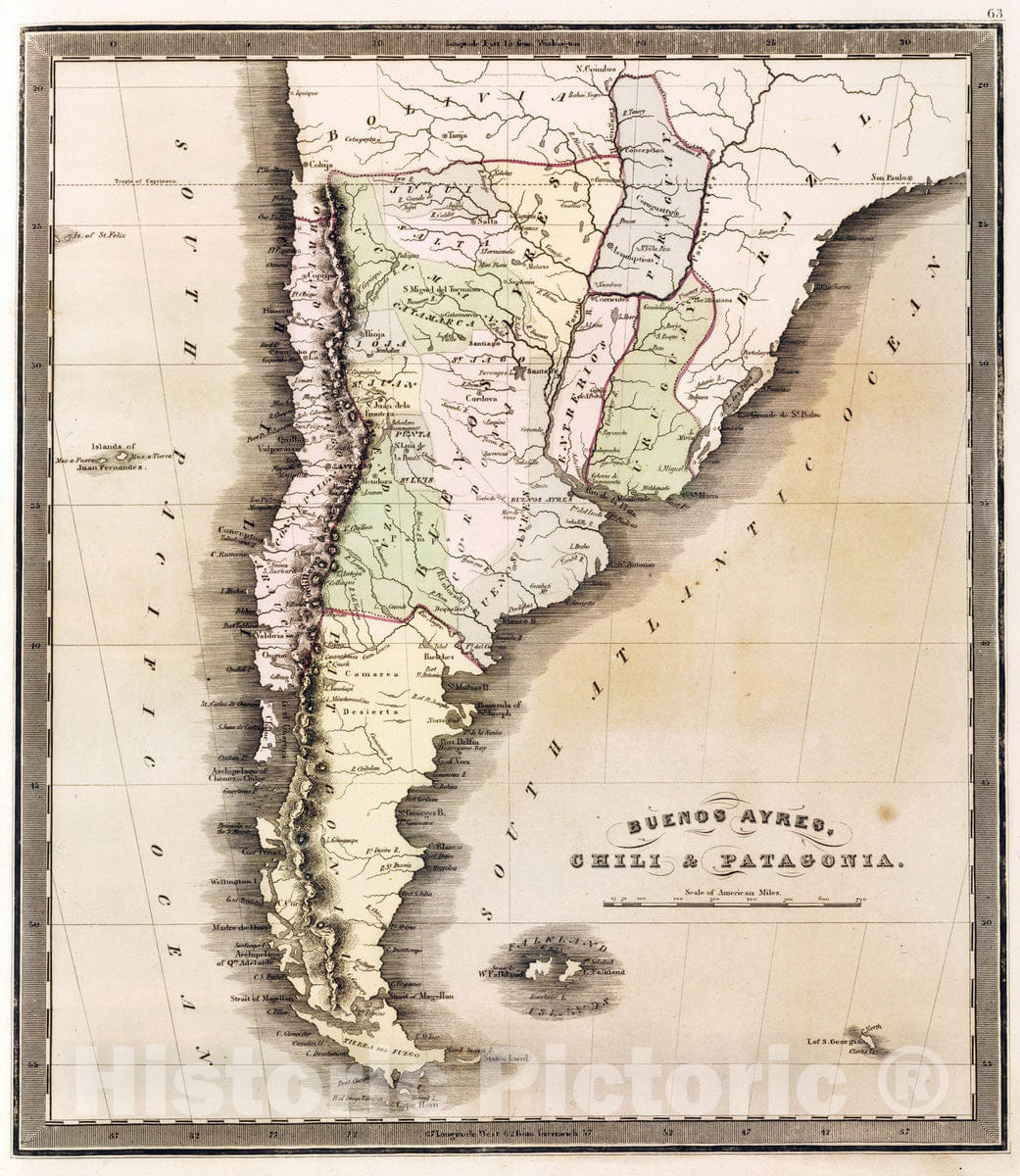 Historic Map : Argentina; Chile, , South America 1848 Buenos Ayres, Chili & Patagonia. , Vintage Wall Art