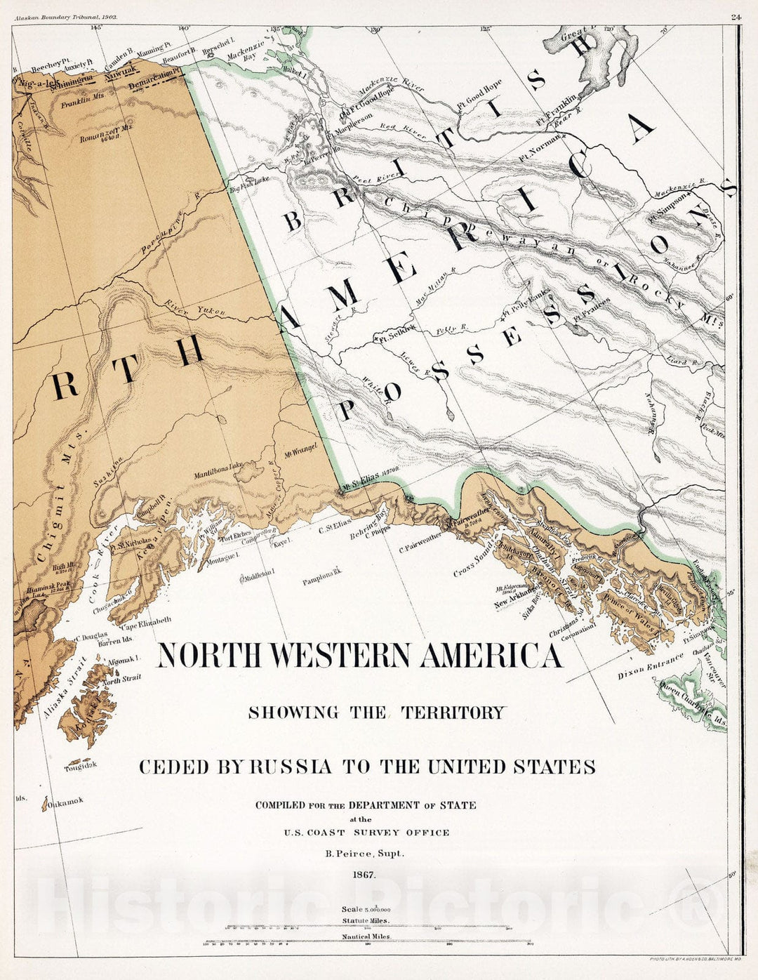 Historic Map : 1867 U.S. Coast Survey Northwestern America (portion). - Vintage Wall Art