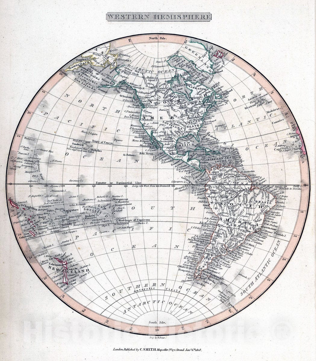 Historic Map : 1808 Western Hemisphere. - Vintage Wall Art