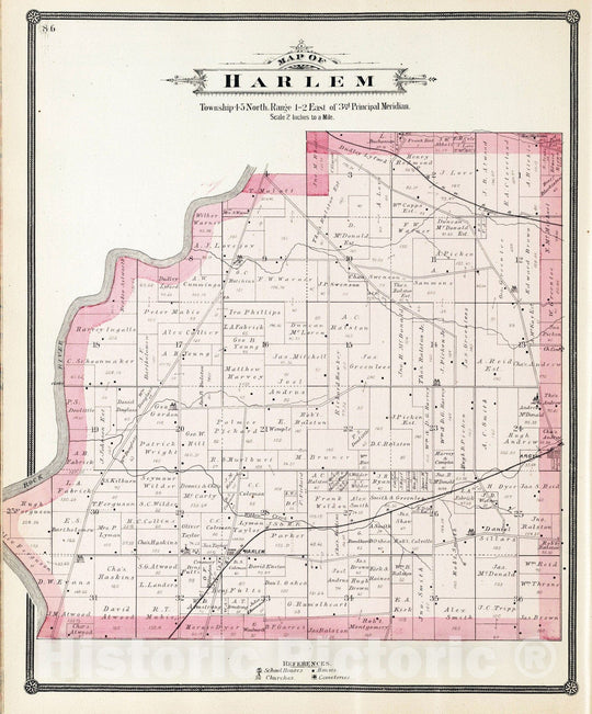 Historic Map : 1886 Harlem Township, Winnebago County, Illinois. - Vintage Wall Art