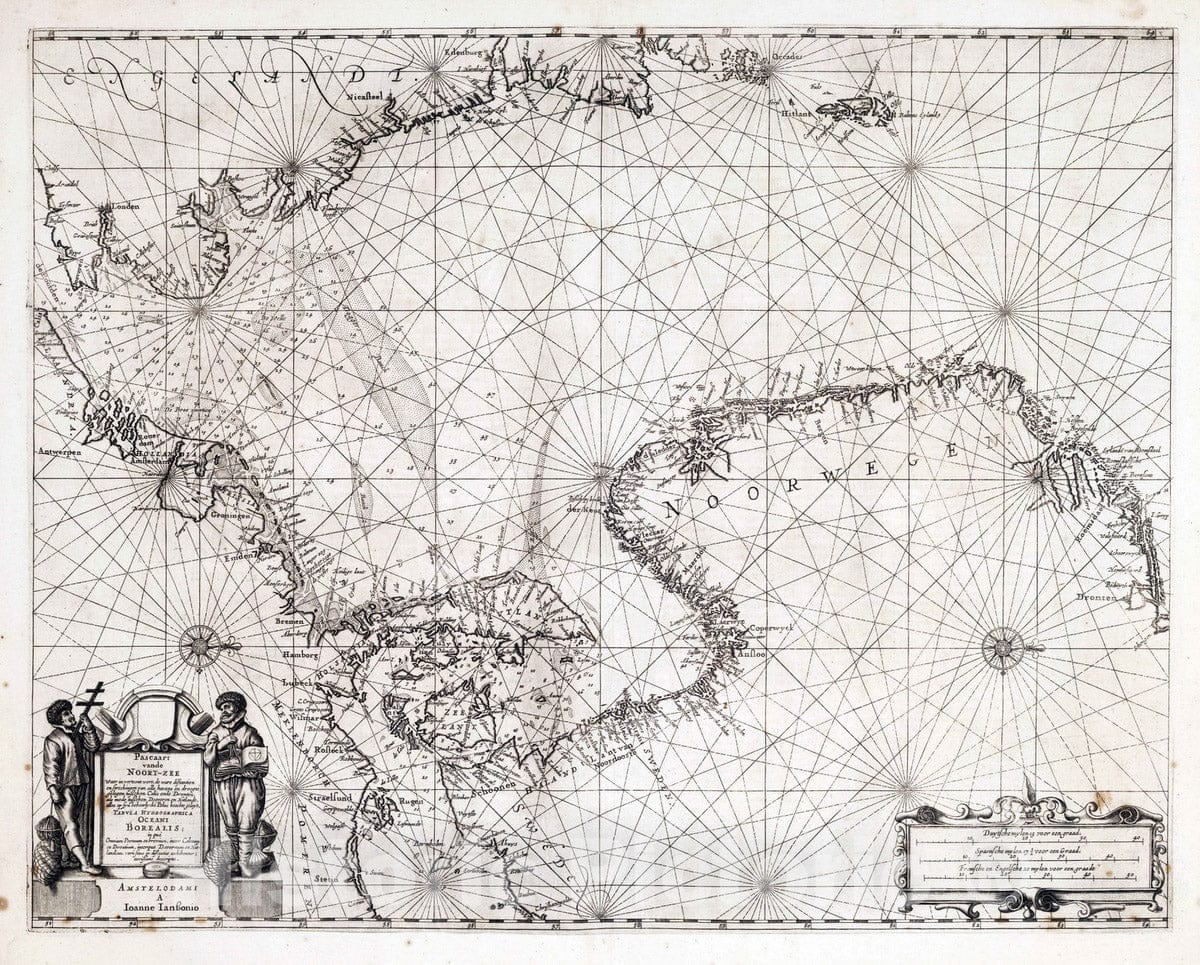 Historic Map : Denmark, North Sea 1650 Pascaart vande Noort-see, Tabula Hydrographica Oceani Borealis. , Vintage Wall Art