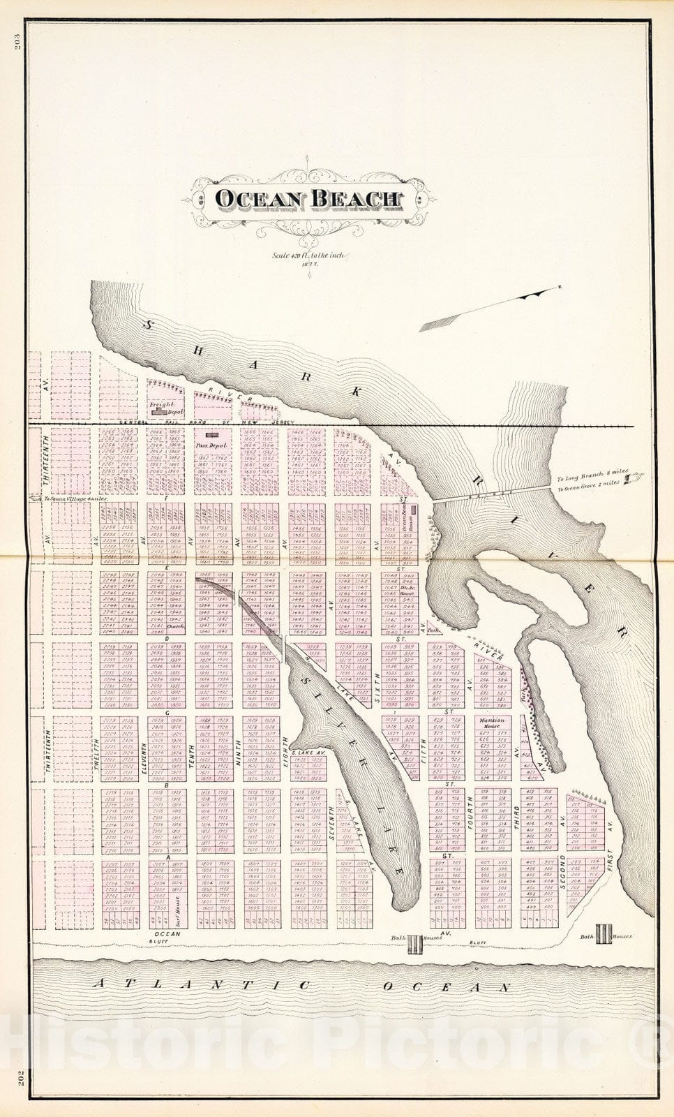 Historic Map : 1878 Ocean Beach. - Vintage Wall Art