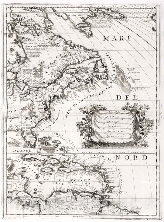 Historic Map : Caribbean 1688 America Settentrionale (eastern sheet). , Vintage Wall Art