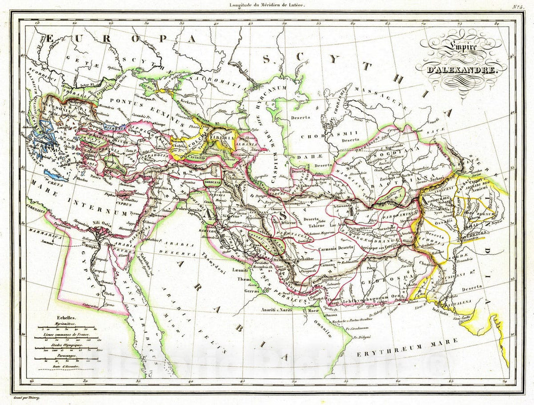 Historic Map : Greece; India, Middle East 1837 Empire d'Alexandre. , Vintage Wall Art