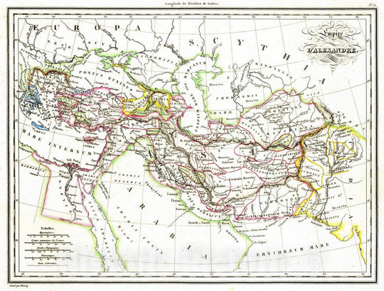 Historic Map : Greece; India, Middle East 1837 Empire d'Alexandre. , Vintage Wall Art