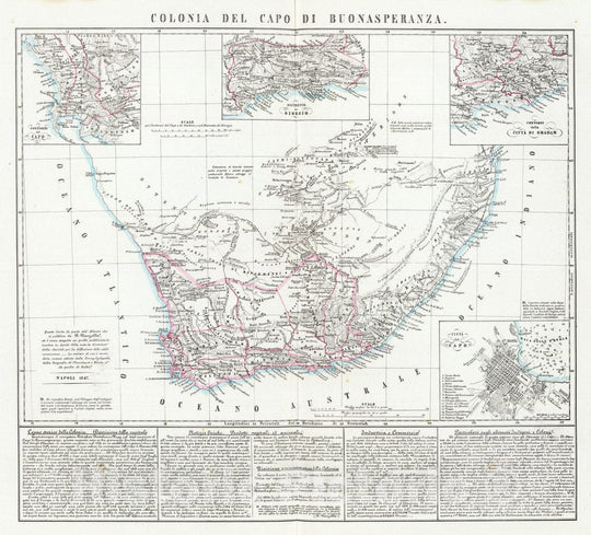 Historic Map : South Africa , Cape Town (South Africa), Province Africa) 1847 Colonia del Capo di Buonasperanza. , Vintage Wall Art