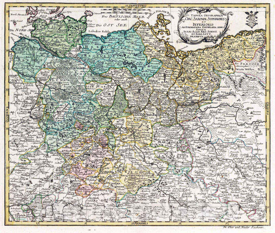 Historic Map : Germany, , Europe 1753 Tabula geographica Circ. Saxoniae Superioris et Inferioris , Vintage Wall Art