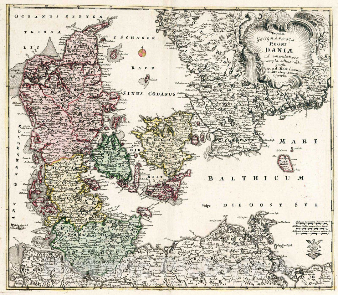 Historic Map : Denmark, 1753 Tabula Geographica Regni Dania. , Vintage Wall Art