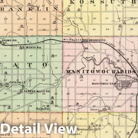 Historic Map : 1878 Map of Manitowoc County, State of Wisconsin. - Vintage Wall Art
