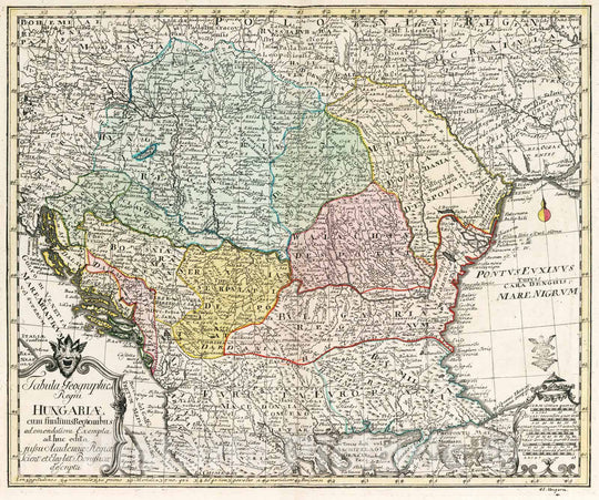 Historic Map : Hungary, , Europe 1753 Tabula Geographica Regni Hungariae cum finitimis Regionibus , Vintage Wall Art