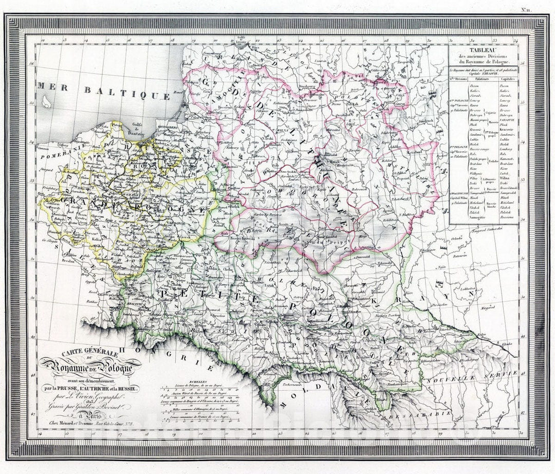 Historic Map : Lithuania; Poland, 1823 Carte Generale du Royaume de Polonge. , Vintage Wall Art