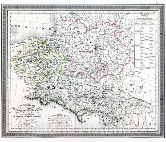 Historic Map : Lithuania; Poland, 1823 Carte Generale du Royaume de Polonge. , Vintage Wall Art