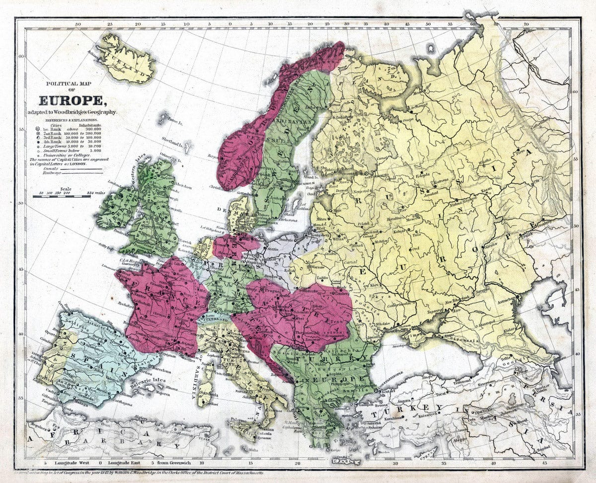 Historic Wall Map : School Atlas - 1849 Political Map Of Europe - Vintage Wall Art