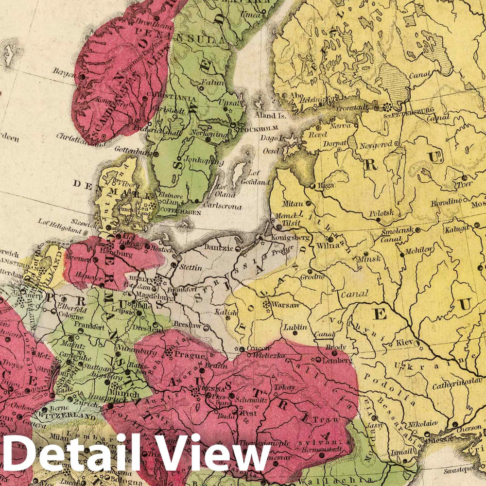 Historic Wall Map : School Atlas - 1849 Political Map Of Europe - Vintage Wall Art