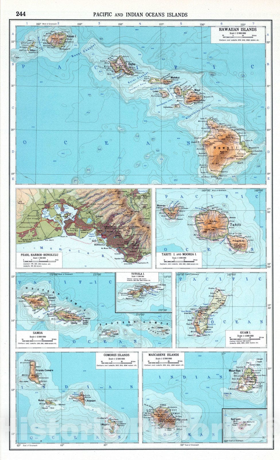 Historic Map : 1967 244. Pacific and Indian Oceans Islands. The World Atlas. - Vintage Wall Art