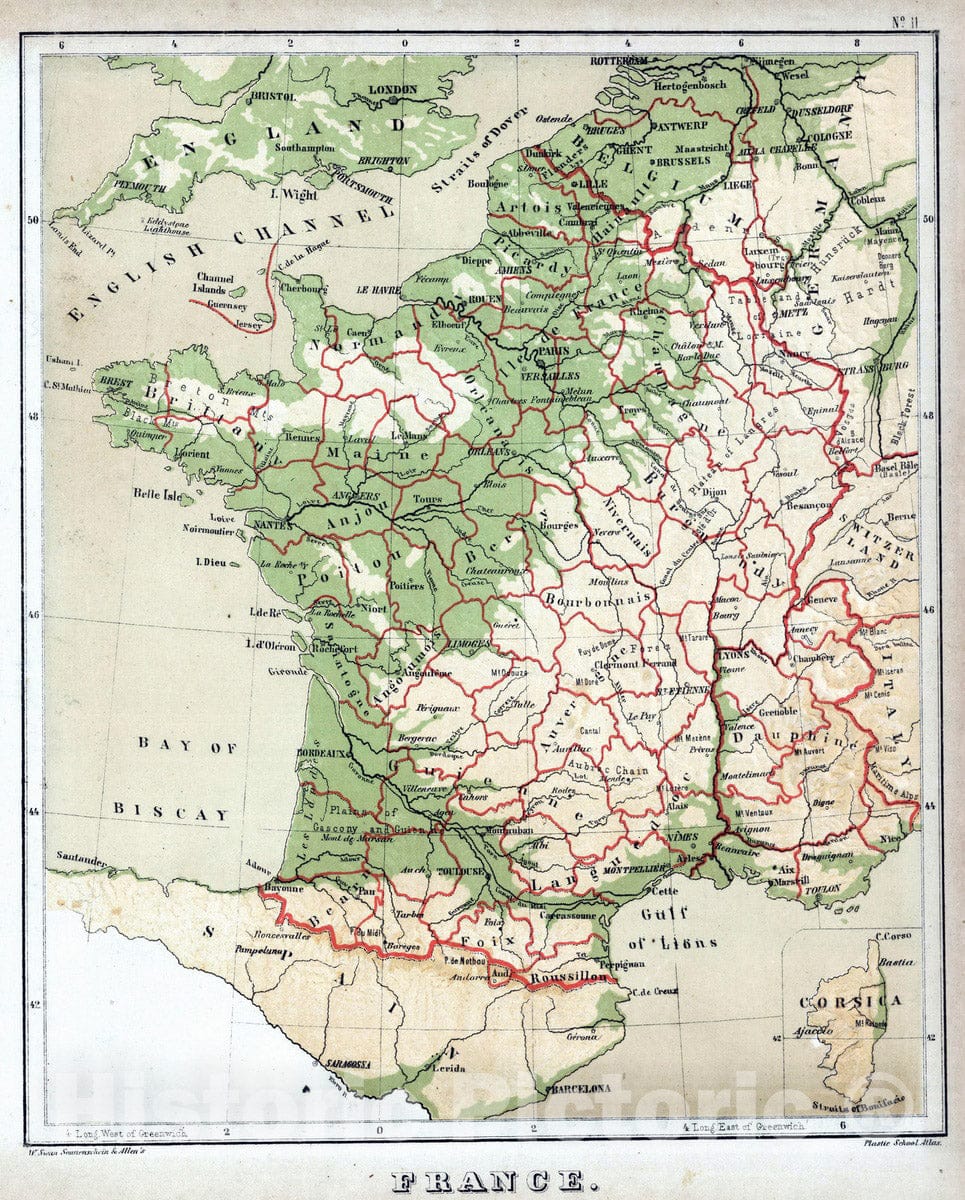 Historic Wall Map : 1880 France. v2 - Vintage Wall Art