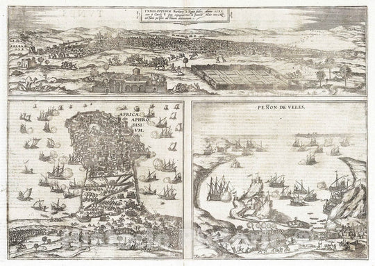 Historic Map : Tunis (Tunisia), 1575 Vol II (57) Tunes (Tunis). Africa olim Aphrodisium (Mahdia). Penon de Veles (Penon de Velez). , Vintage Wall Art