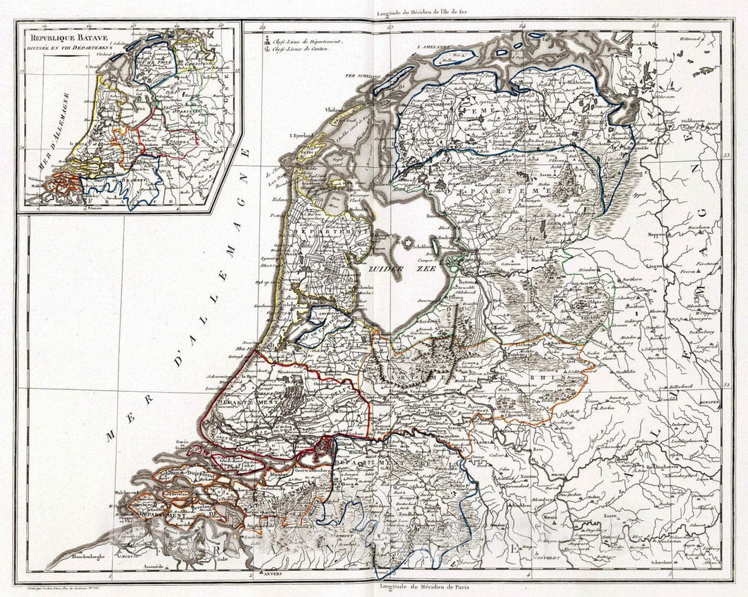 Historic Map : Netherlands, Batavian Republic 1804 XII. Republique Batave. , Vintage Wall Art