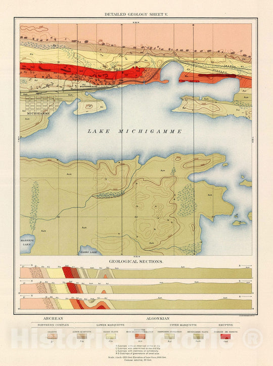 Historic Map : Geologic Atlas - 1896 Detailed Geology Sheet V. - Vintage Wall Art