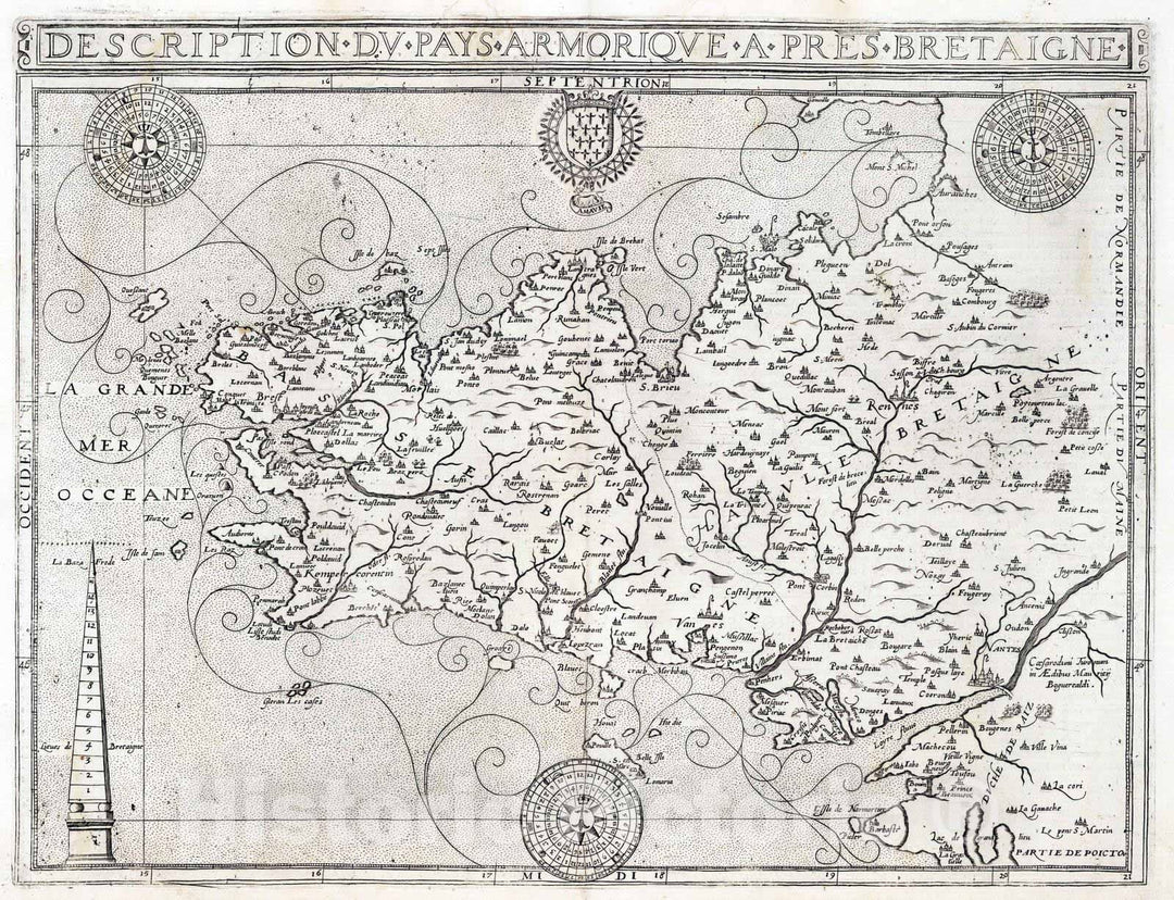 Historic Map : Brittany , France 1632 Description du Pays Armorique a Pres Bretaigne. , Vintage Wall Art