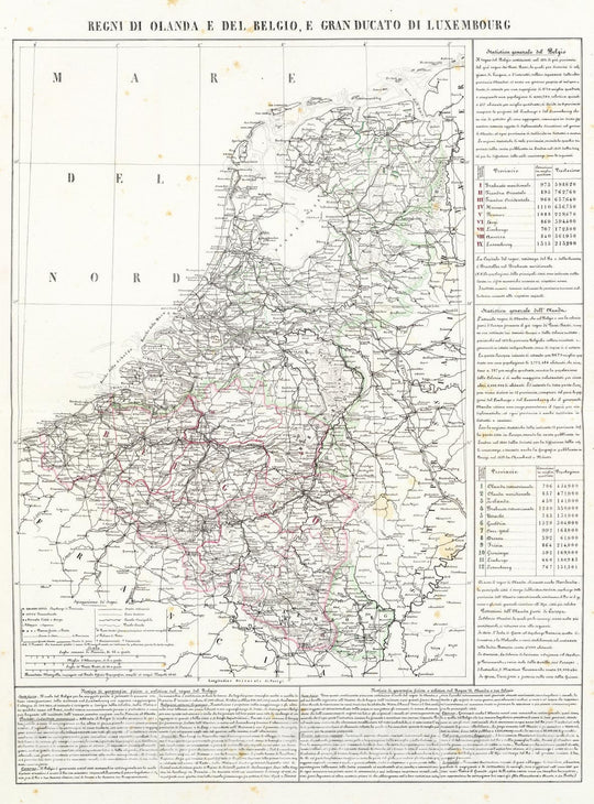 Historic Map : Belgium; Netherlands, 1846 Regni di Olanda e del Belgio, e Gran Ducato di Luembourg. , Vintage Wall Art